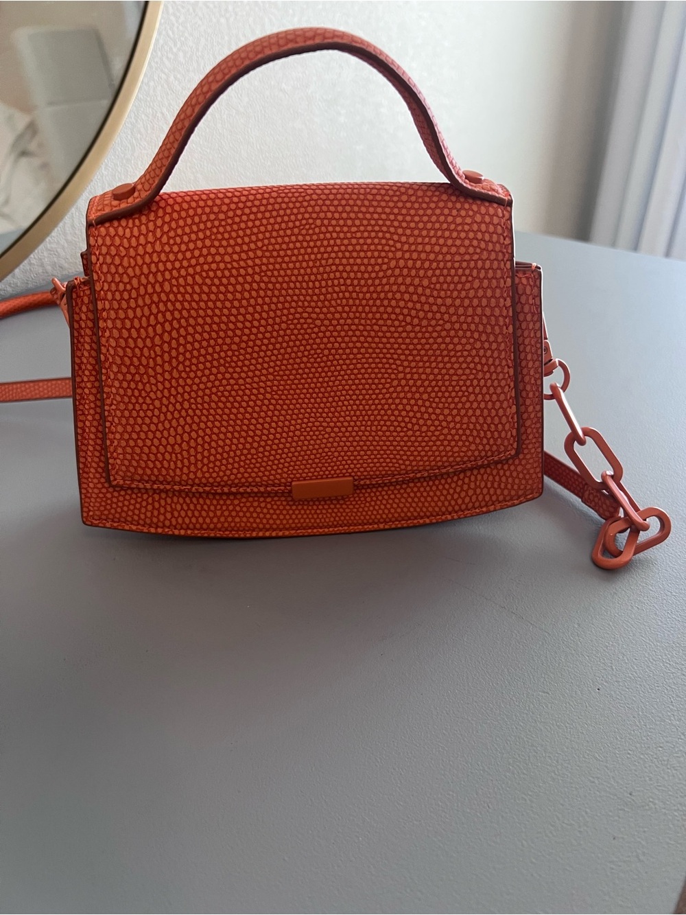 Zara Women’s Orange Textured Top-Handle Bag